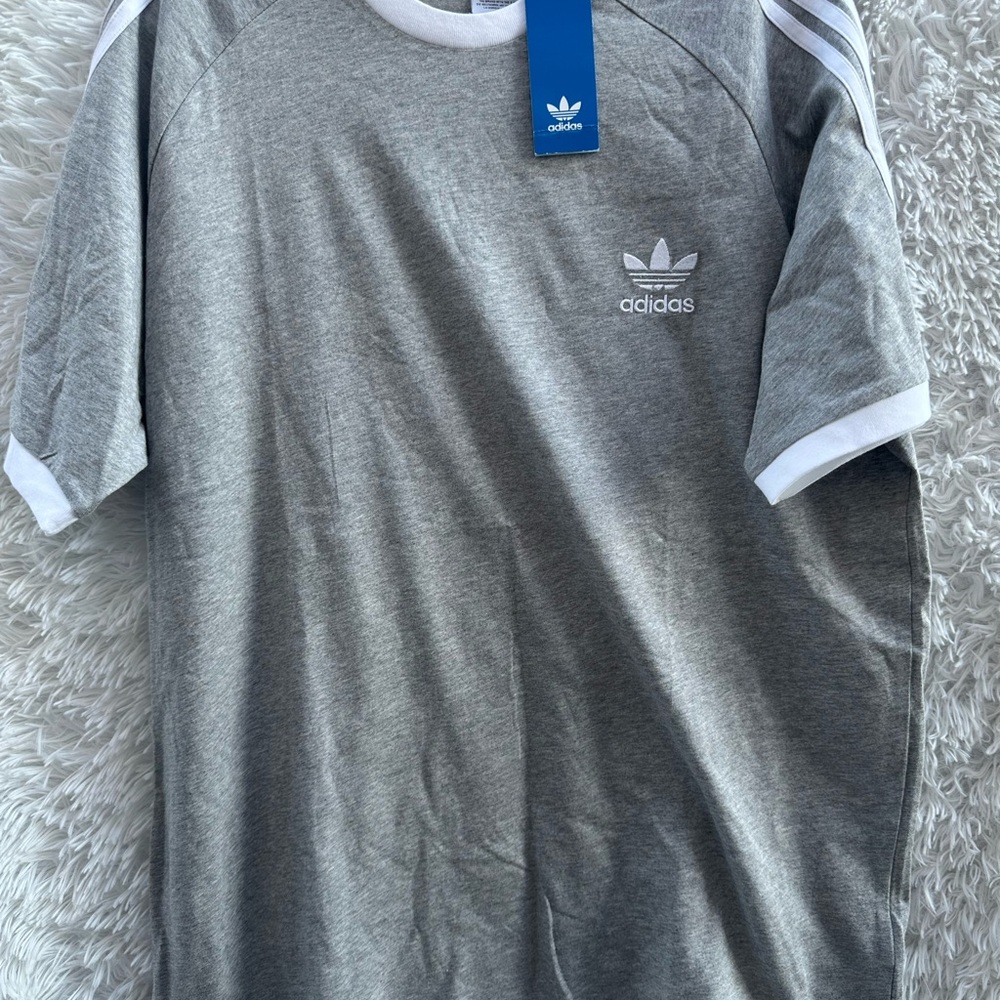New Adidas 3- Stripe Gray Men's short sleeve Shirt